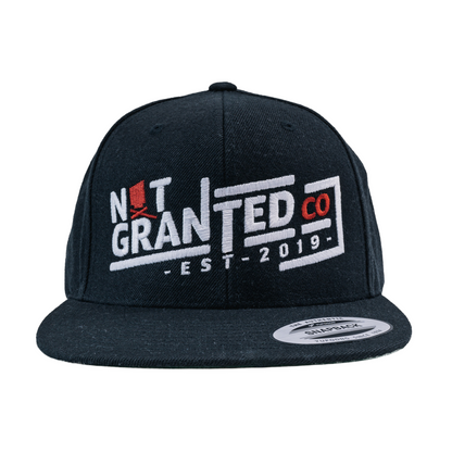 Black cap with 'Not Granted Co' logo on a white background